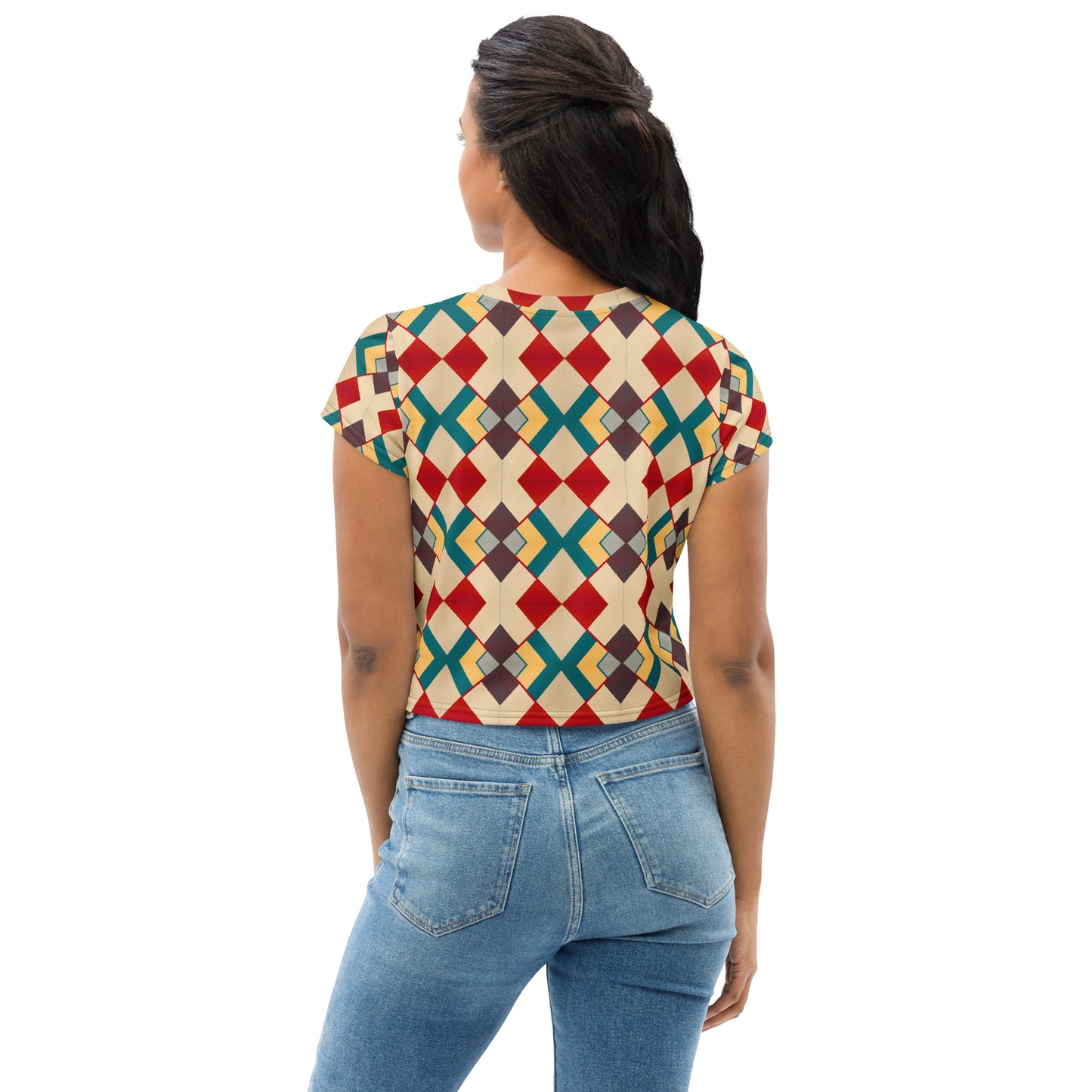 DMV 0129 Classic Boho All-Over Print Crop Tee