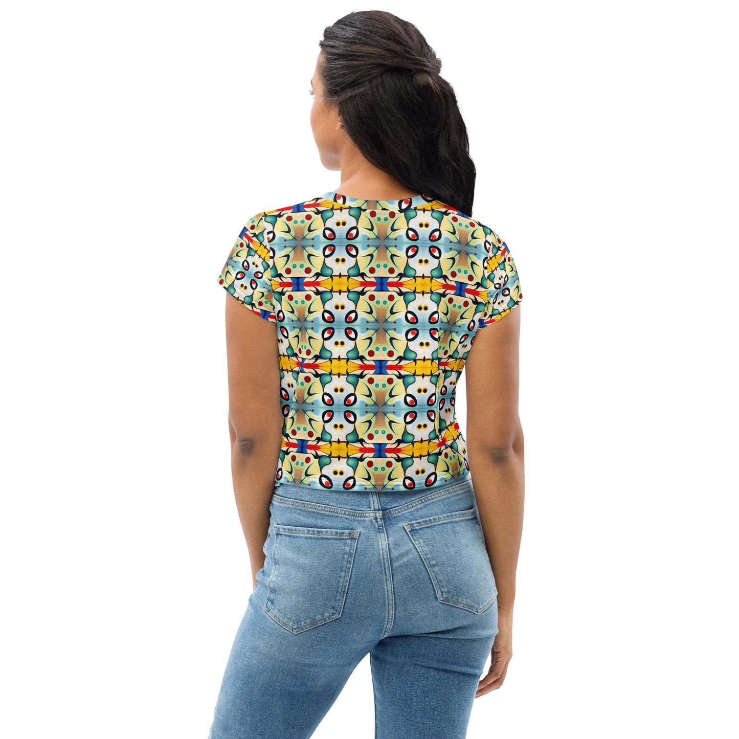 DMV 0102 Vintage Artsy All-Over Print Crop Tee