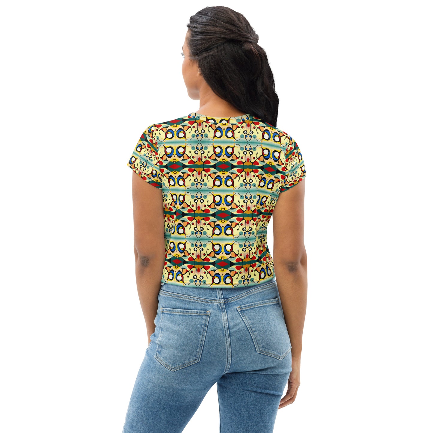 DMV 0405 Vintage Artsy All-Over Print Crop Tee