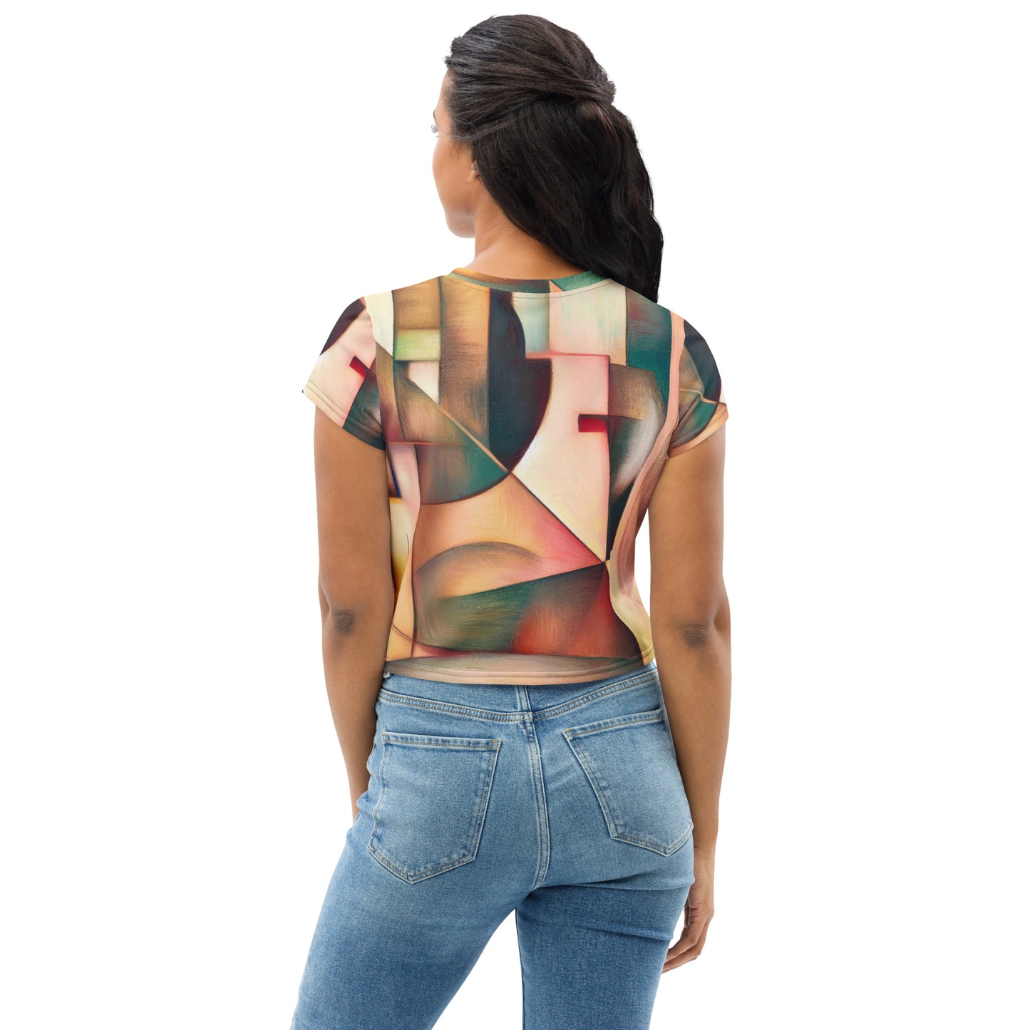 DMV 0489 Abstract Art All-Over Print Crop Tee