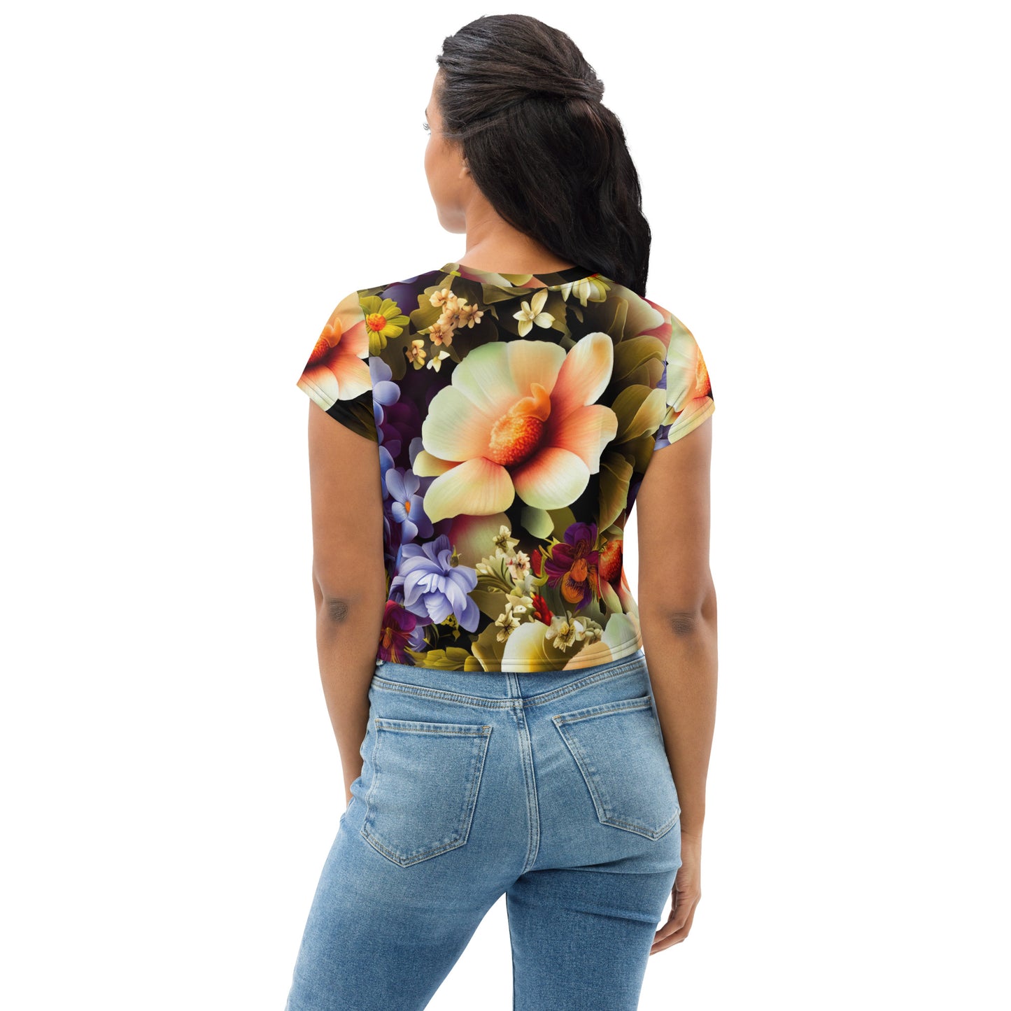 DMV 1175 Floral All-Over Print Crop Tee