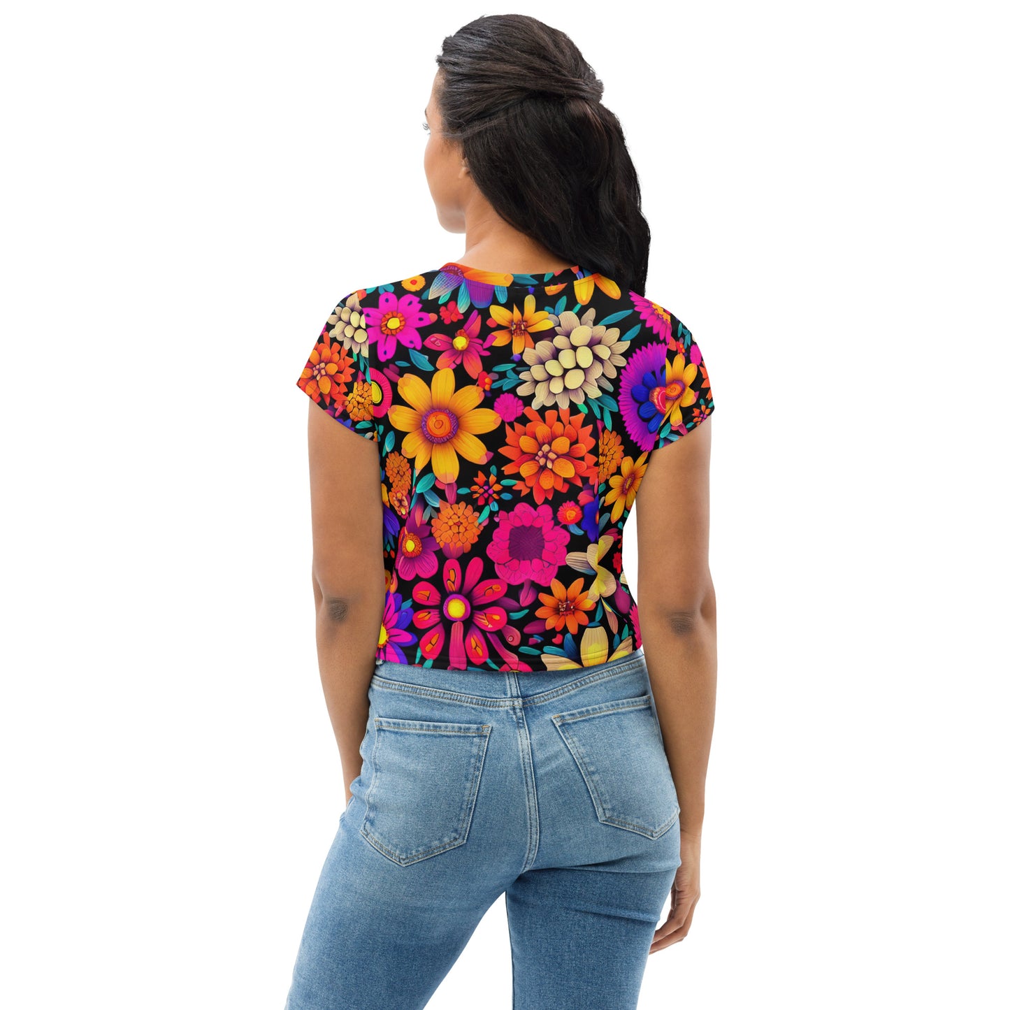 DMV 1277 Floral All-Over Print Crop Tee