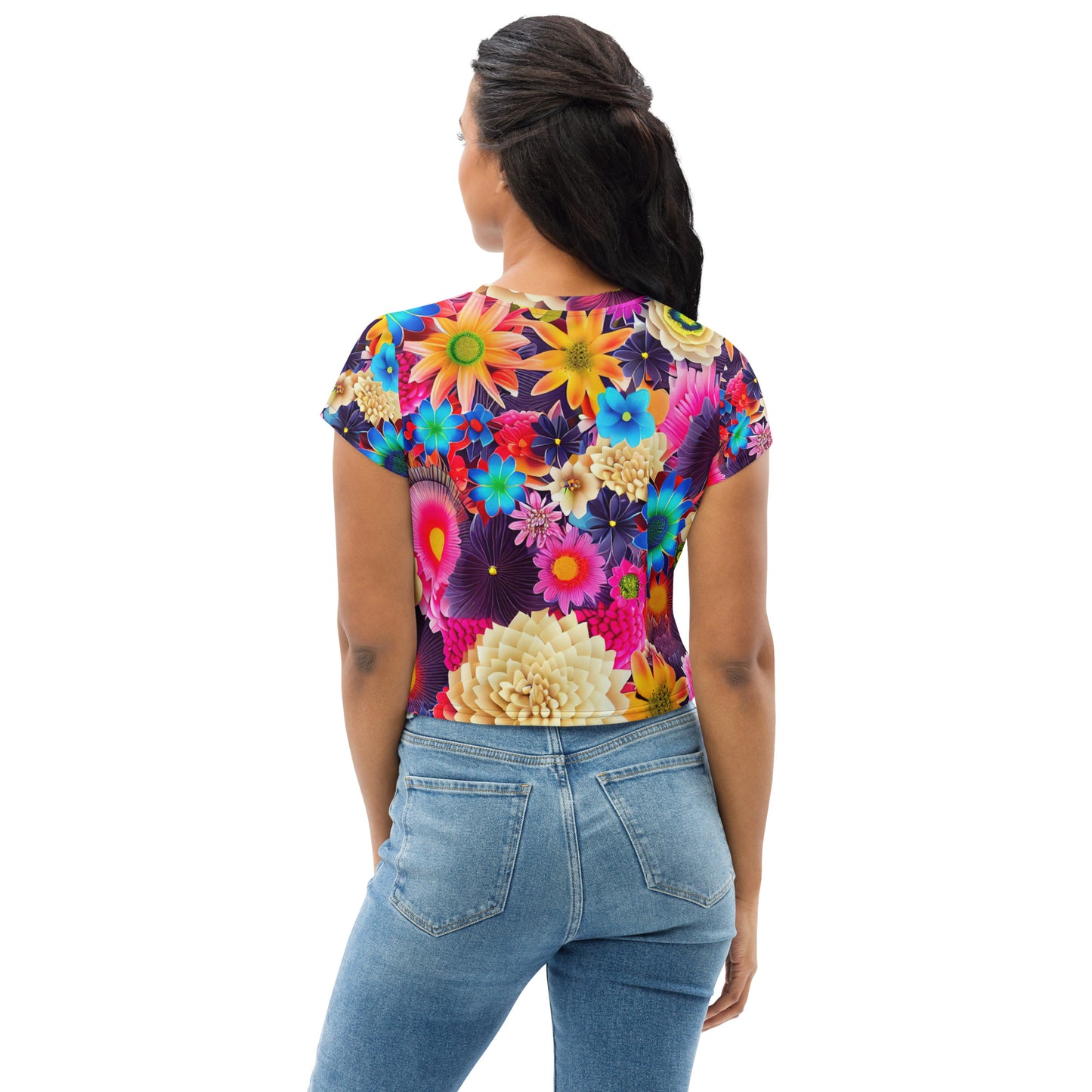 DMV 1487 Floral All-Over Print Crop Tee