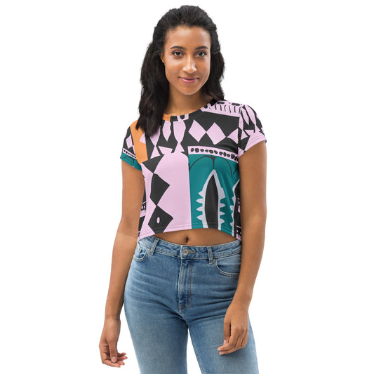 DMV 0229 Boho All-Over Print Crop Tee