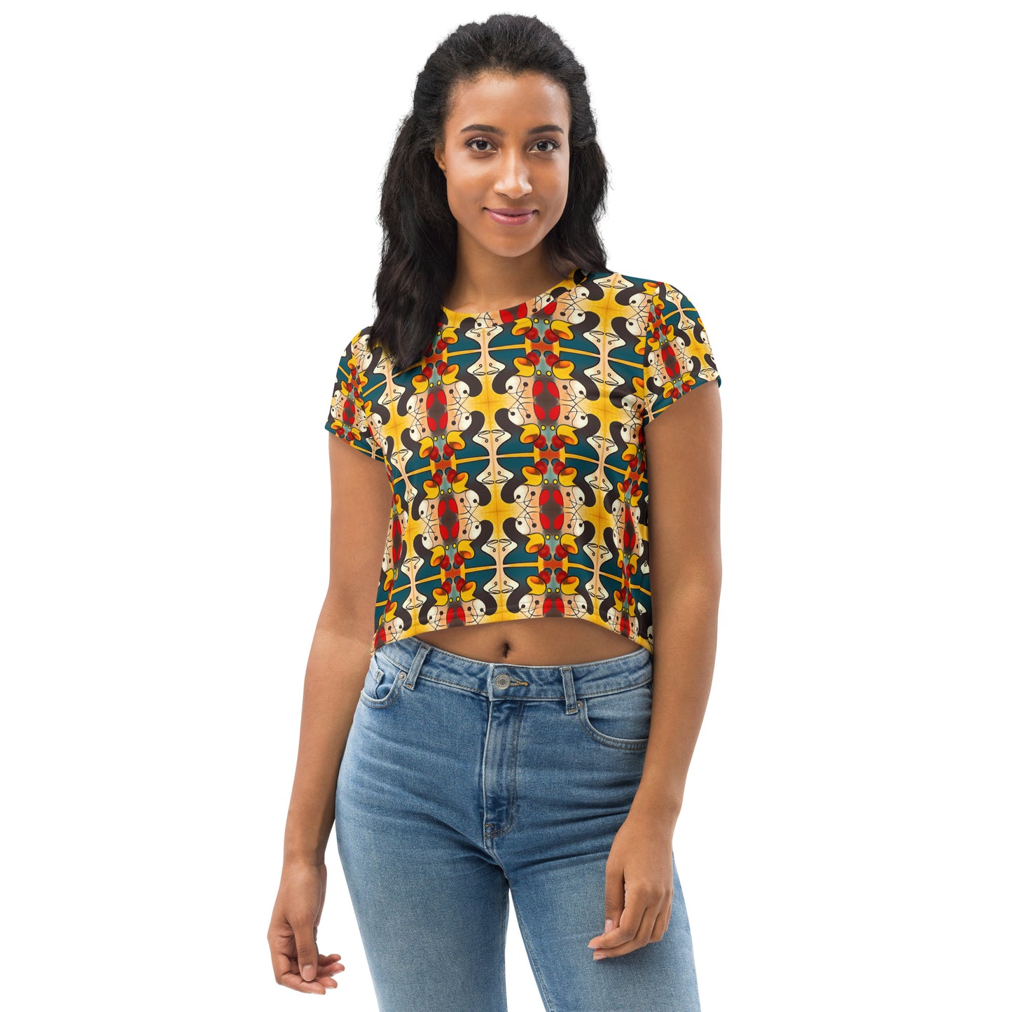 DMV 0281 Vintage Artsy All-Over Print Crop Tee