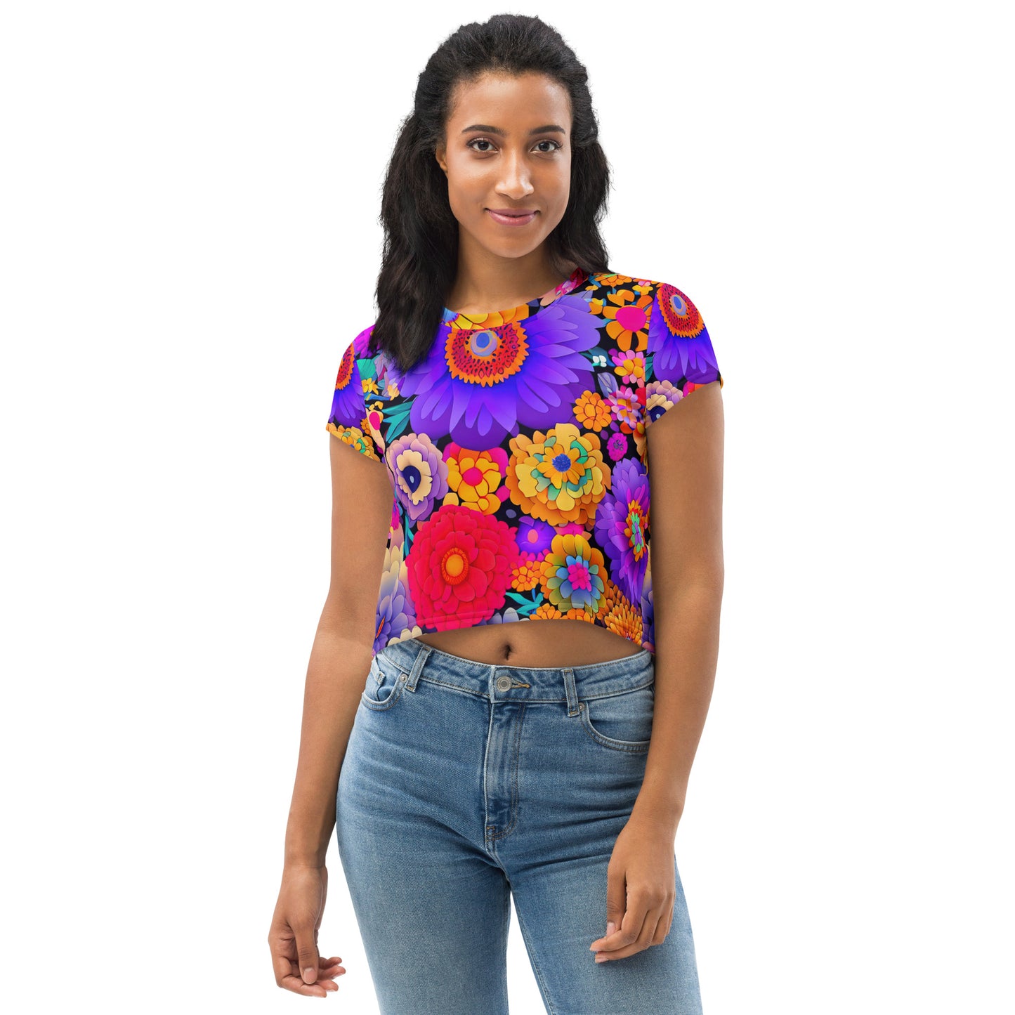 DMV 0220 Floral All-Over Print Crop Tee