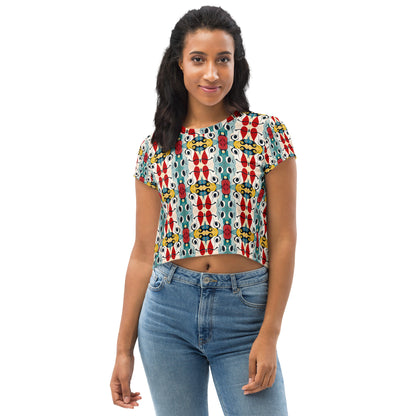 DMV 0230 Vintage Artsy All-Over Print Crop Tee