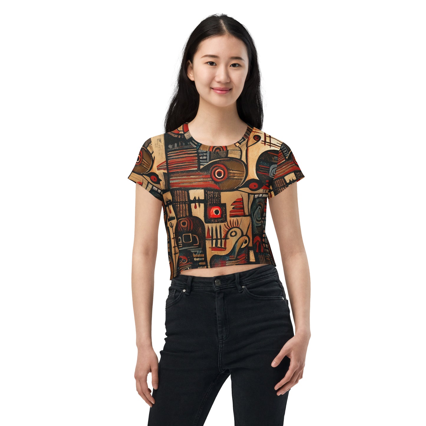 DMV 0256 Retro Art All-Over Print Crop Tee