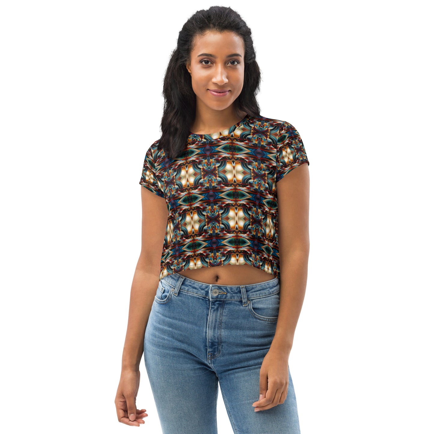 DMV 0127 Conceptual Artsy All-Over Print Crop Tee