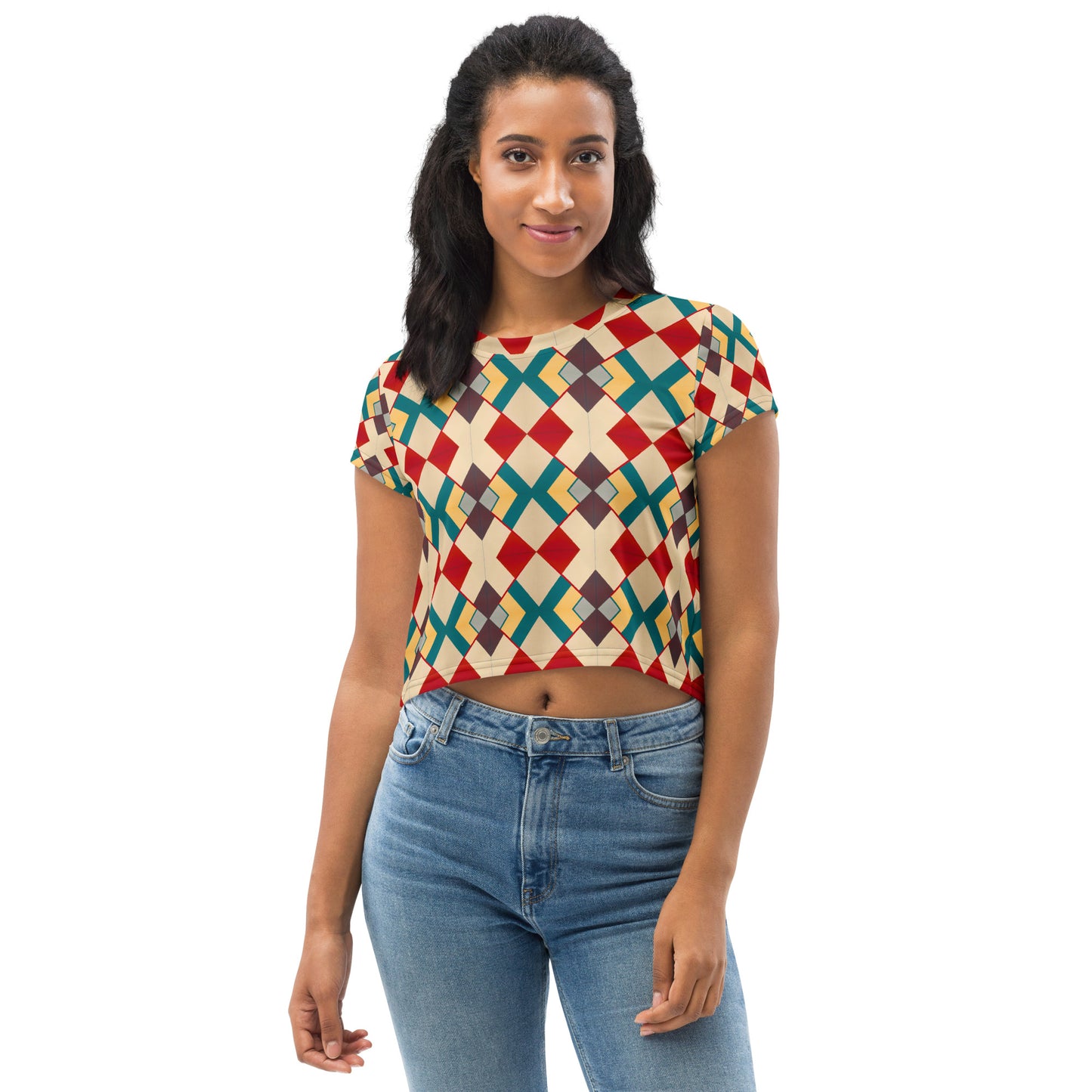 DMV 0129 Classic Boho All-Over Print Crop Tee