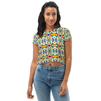 DMV 0102 Vintage Artsy All-Over Print Crop Tee