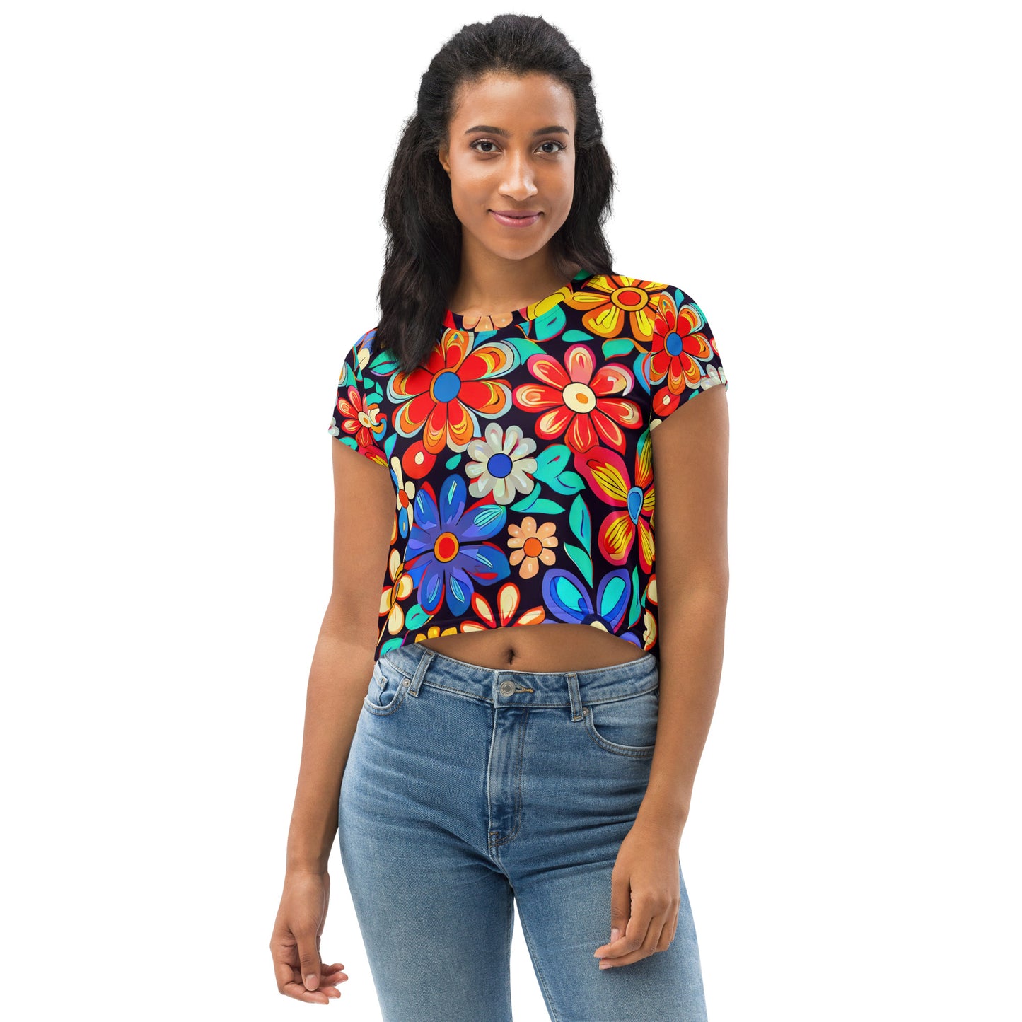 DMV 0257 Floral All-Over Print Crop Tee