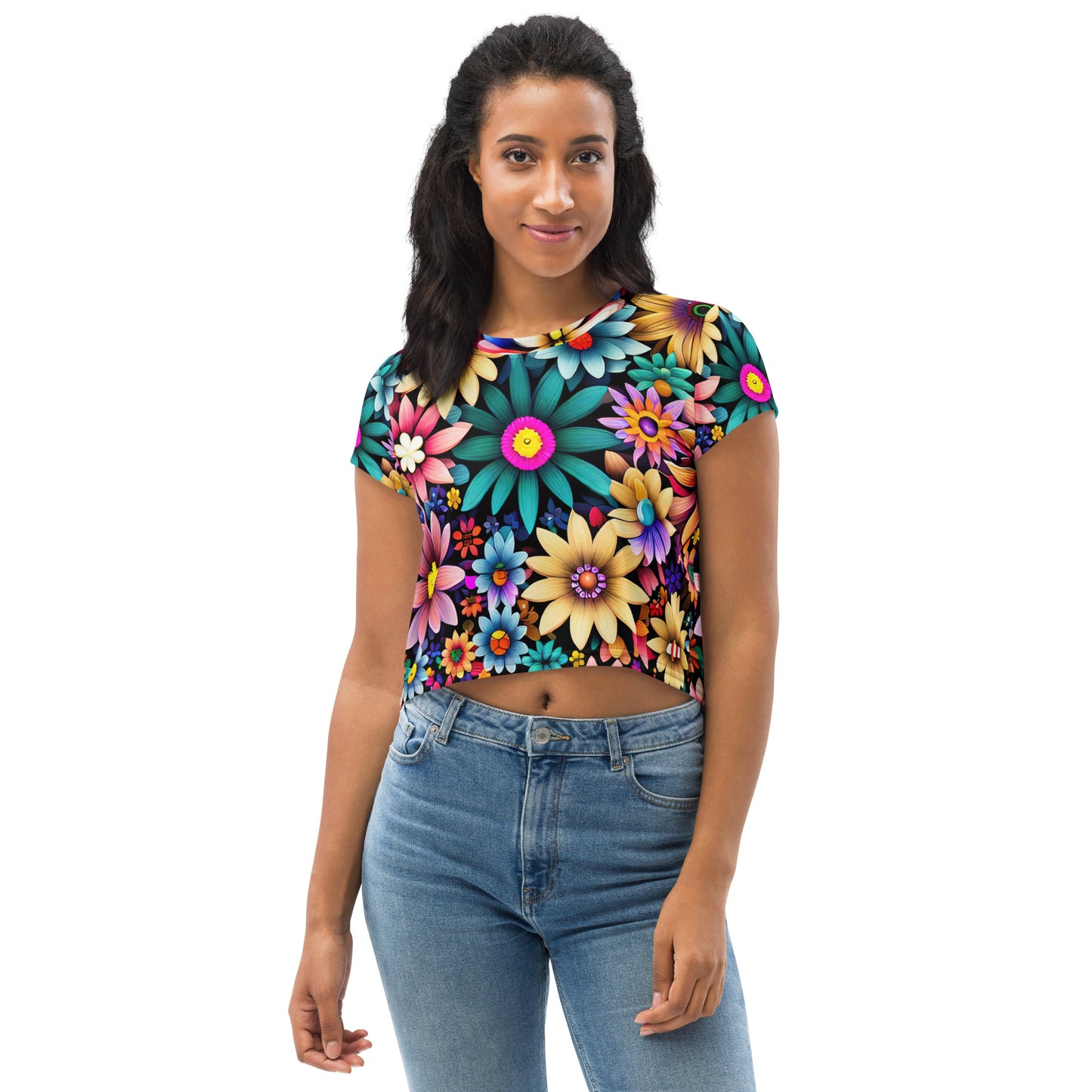 DMV 0265 Floral All-Over Print Crop Tee