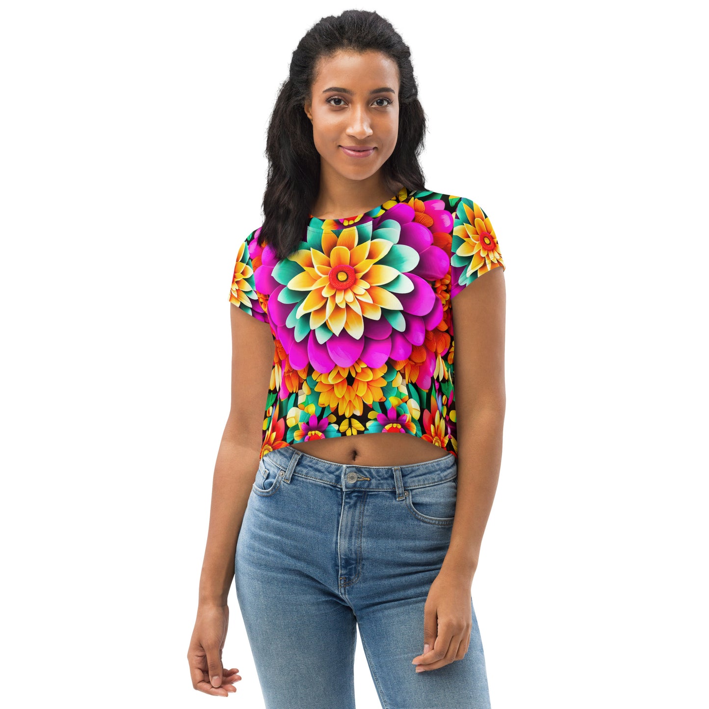 DMV 0250 Floral All-Over Print Crop Tee