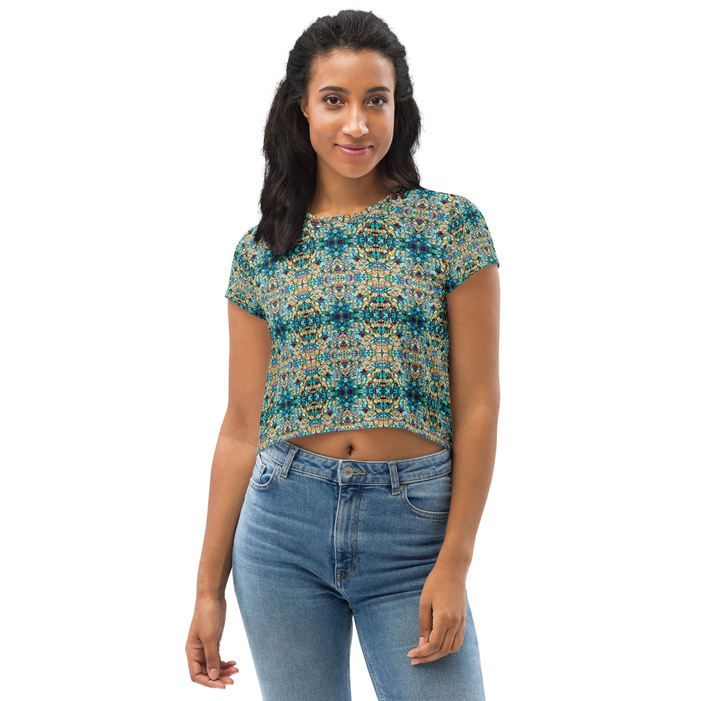 DMV 0254 Chic Boho All-Over Print Crop Tee