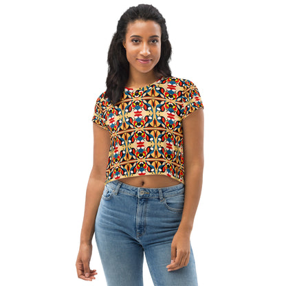 DMV 0148 Vintage Artsy All-Over Print Crop Tee