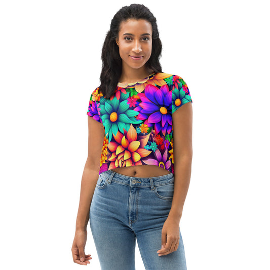 DMV 1466 Floral All-Over Print Crop Tee