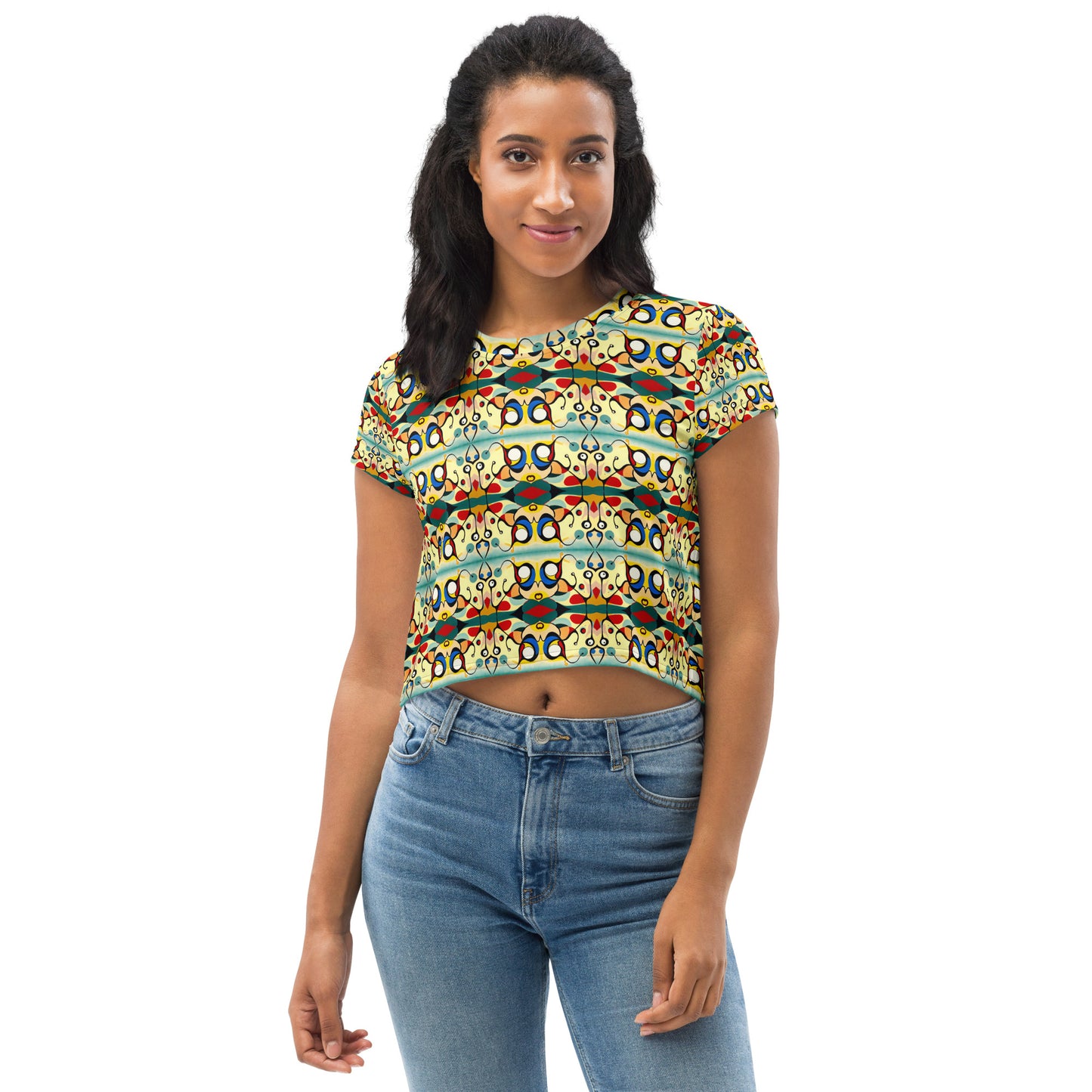 DMV 0405 Vintage Artsy All-Over Print Crop Tee