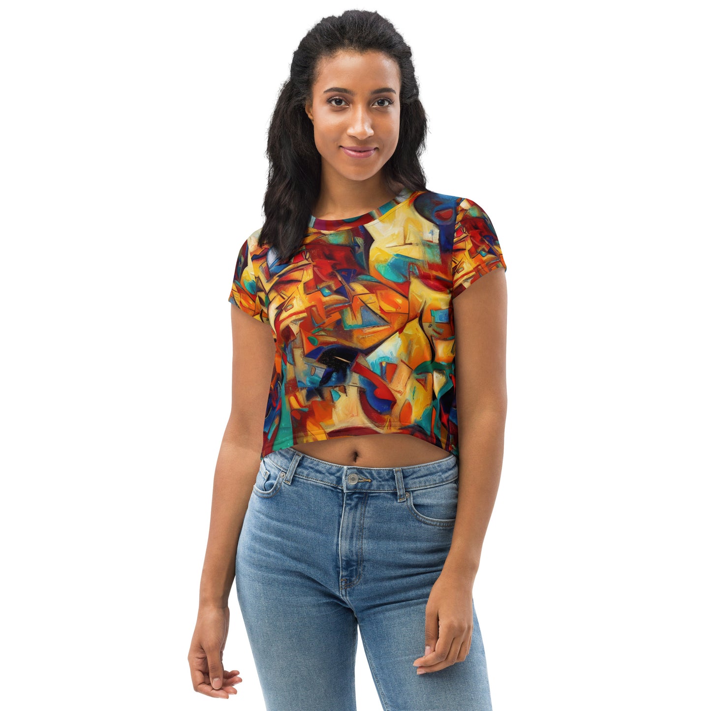 DMV 0416 Abstract Art All-Over Print Crop Tee