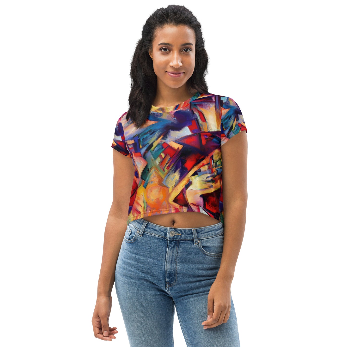 DMV 0308 Abstract Art All-Over Print Crop Tee