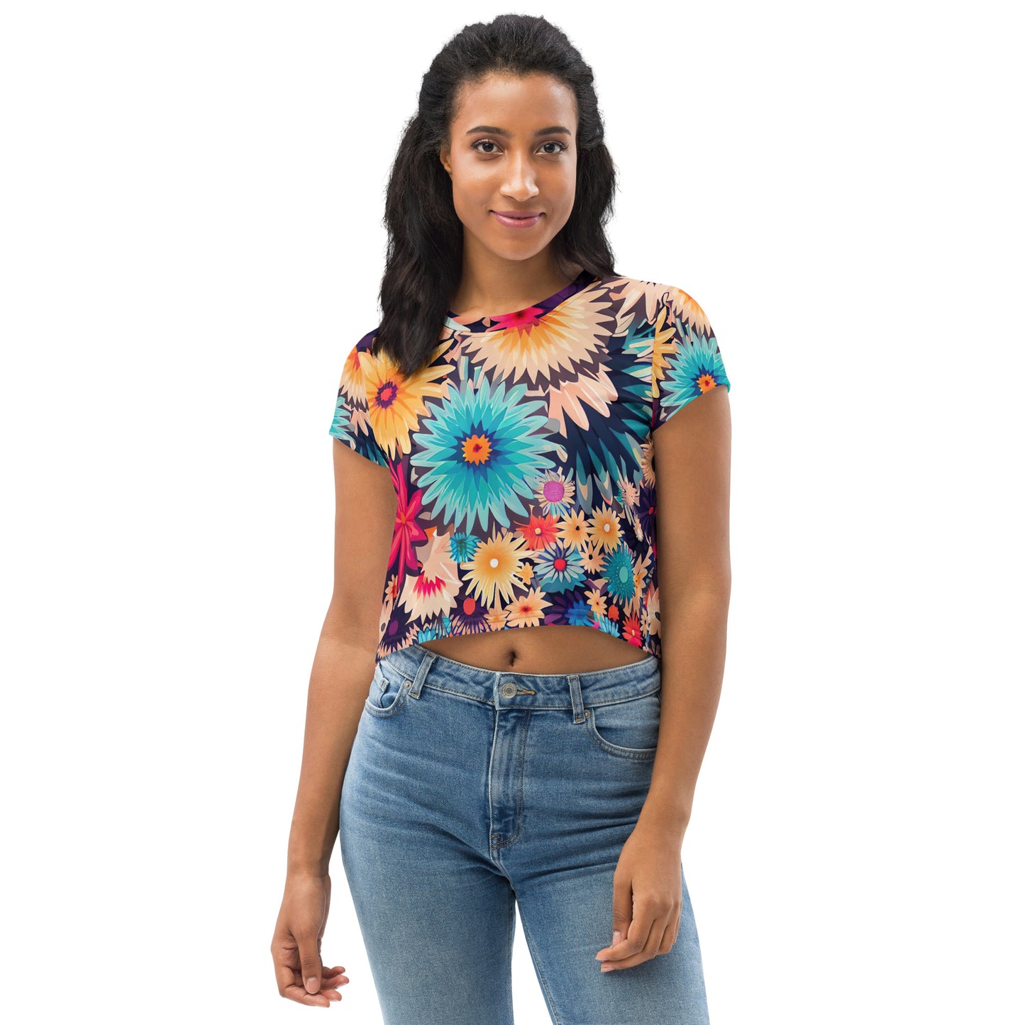 DMV 0404 Floral All-Over Print Crop Tee