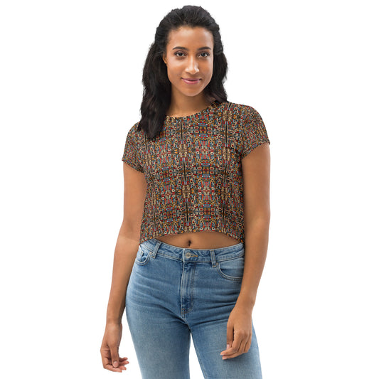 DMV 0280 Classic Boho All-Over Print Crop Tee