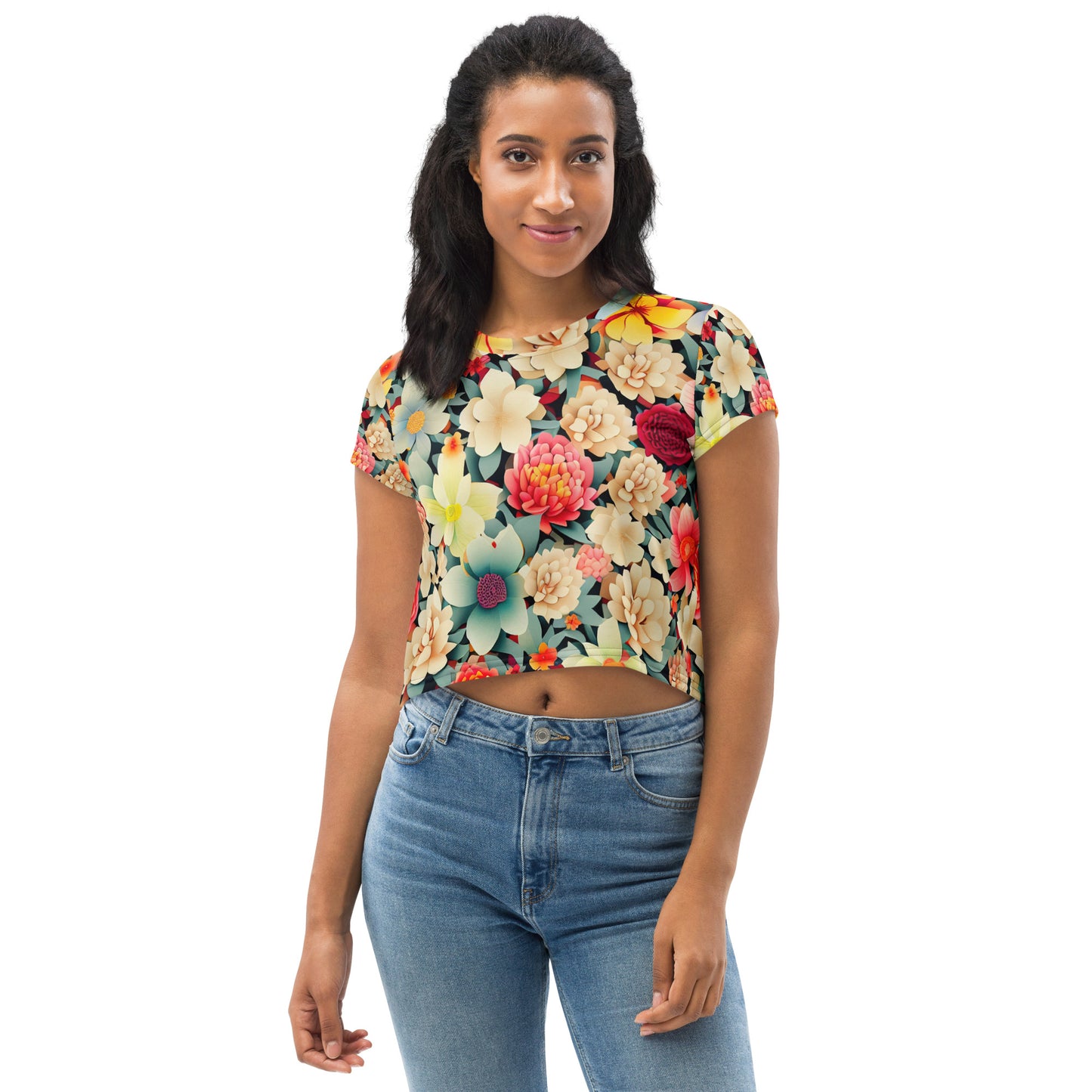 DMV 0260 Floral All-Over Print Crop Tee