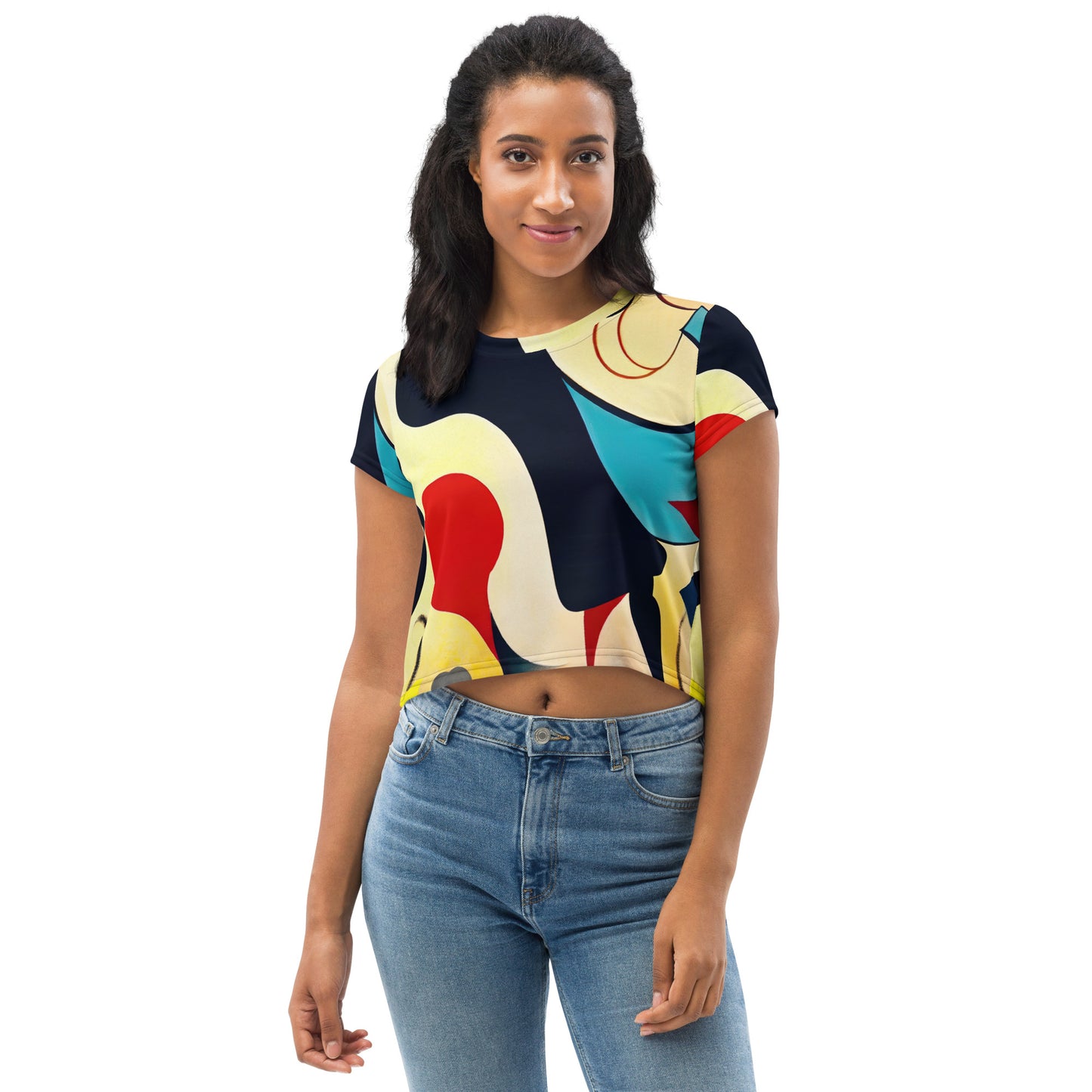 DMV 1356 Retro Art All-Over Print Crop Tee