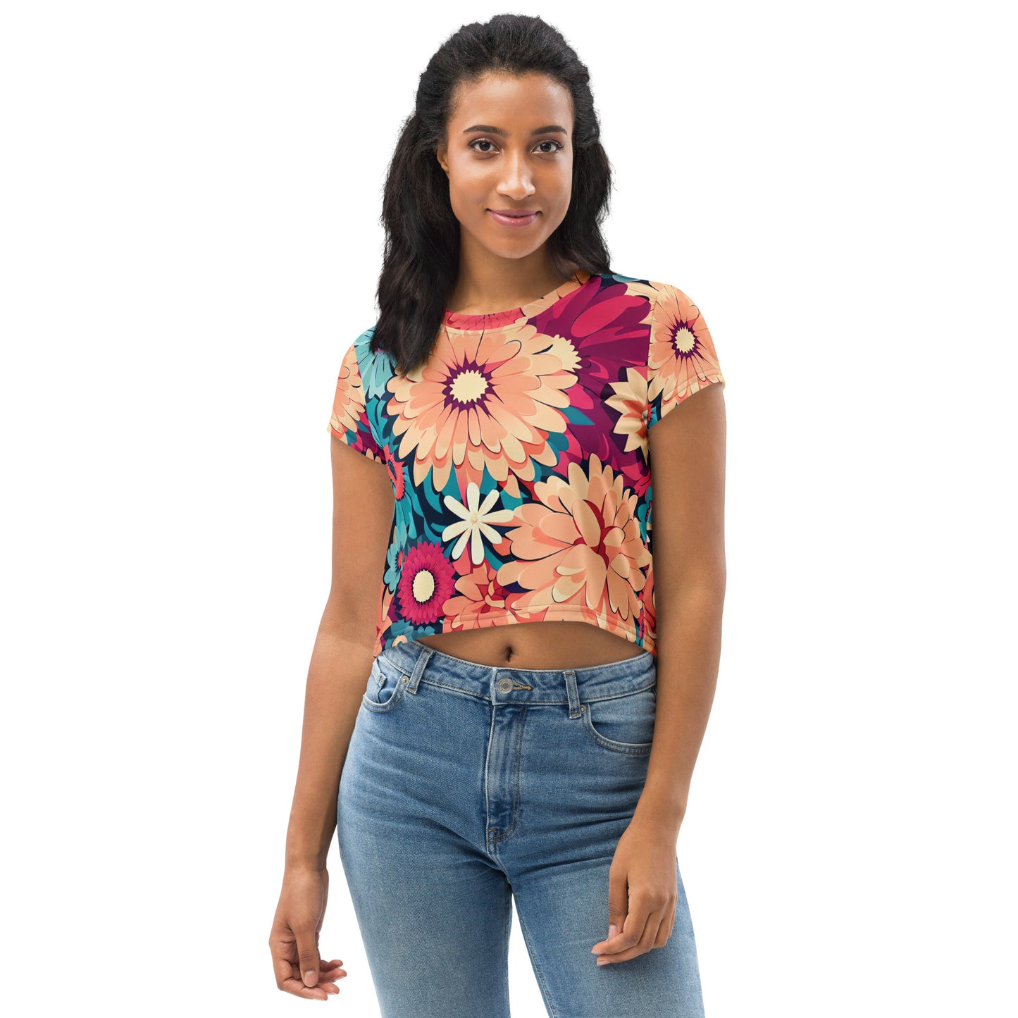 DMV 0293 Floral All-Over Print Crop Tee