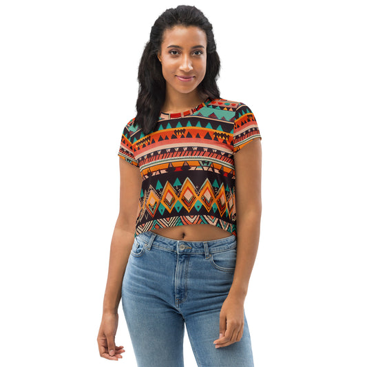 DMV 0415 Boho All-Over Print Crop Tee