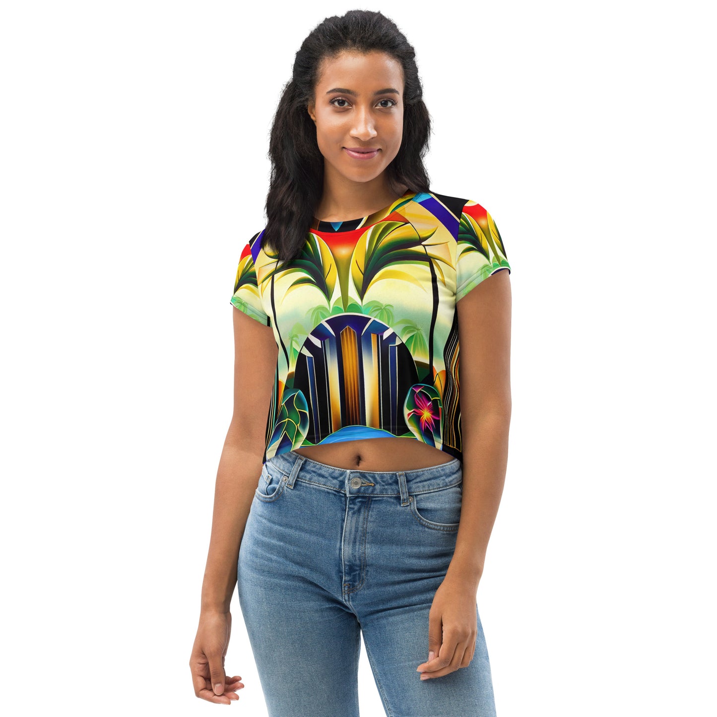 DMV 0258 Retro Art All-Over Print Crop Tee