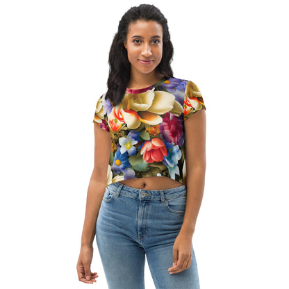 DMV 0268 Floral All-Over Print Crop Tee