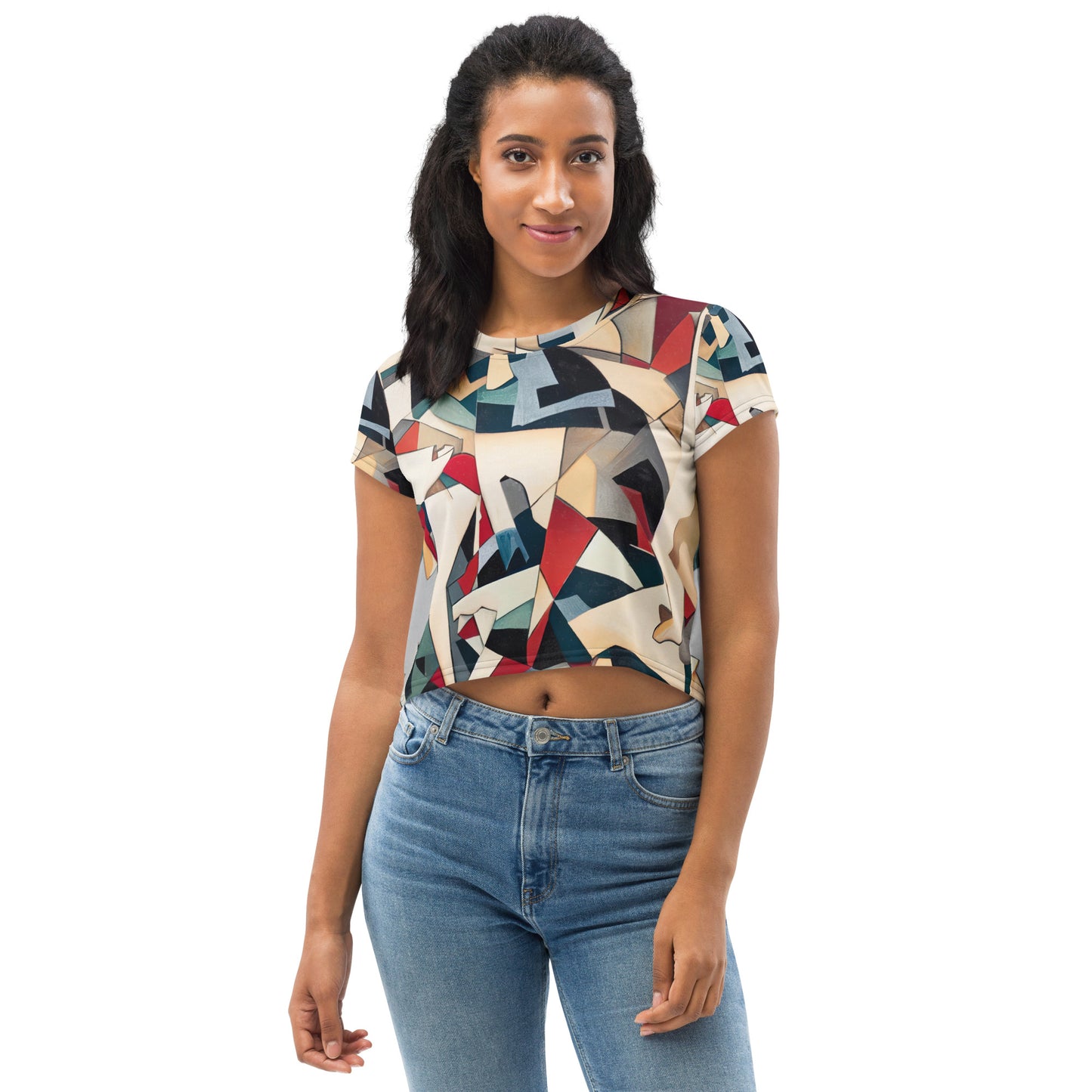 DMV 0508 Abstract Art All-Over Print Crop Tee