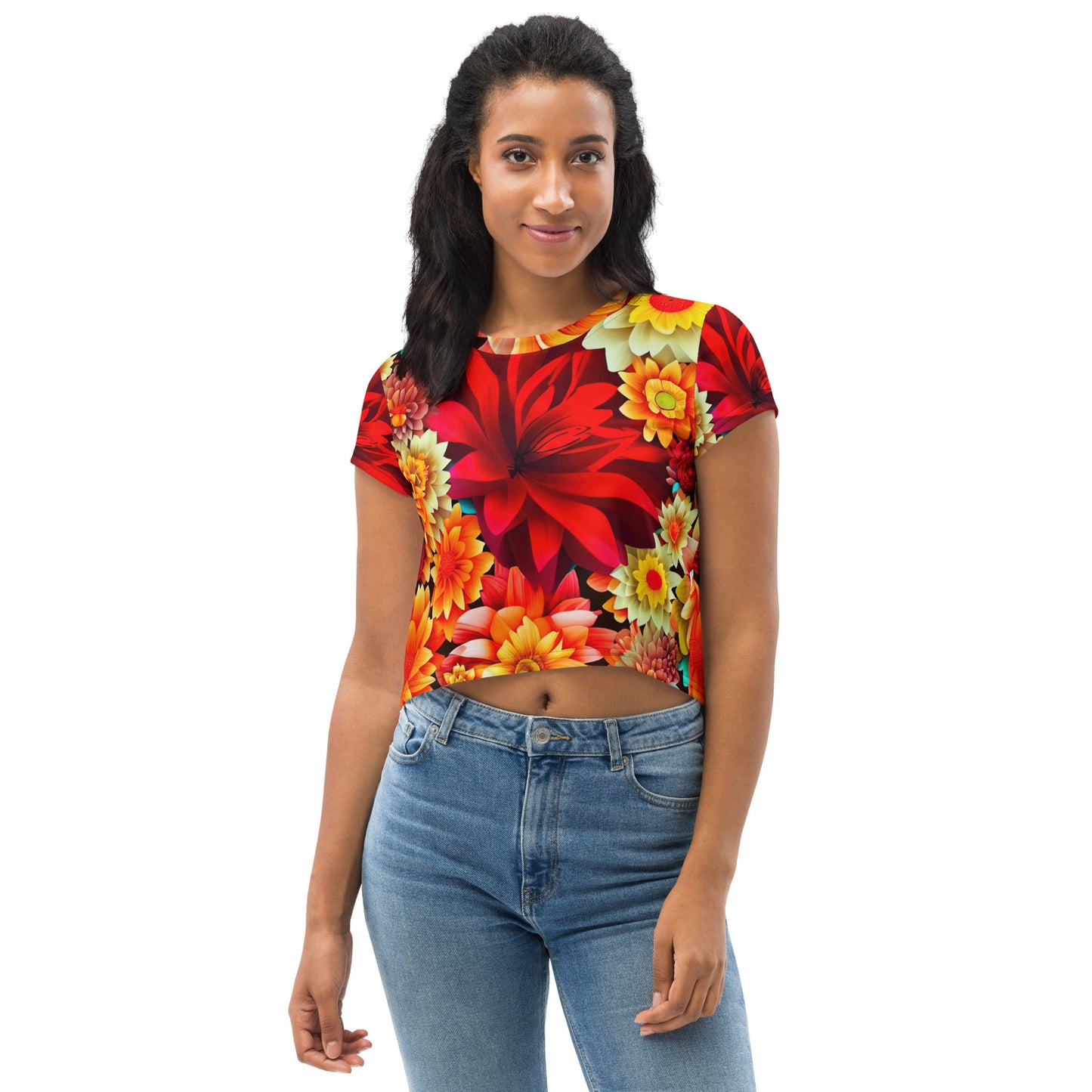 DMV 0419 Floral All-Over Print Crop Tee