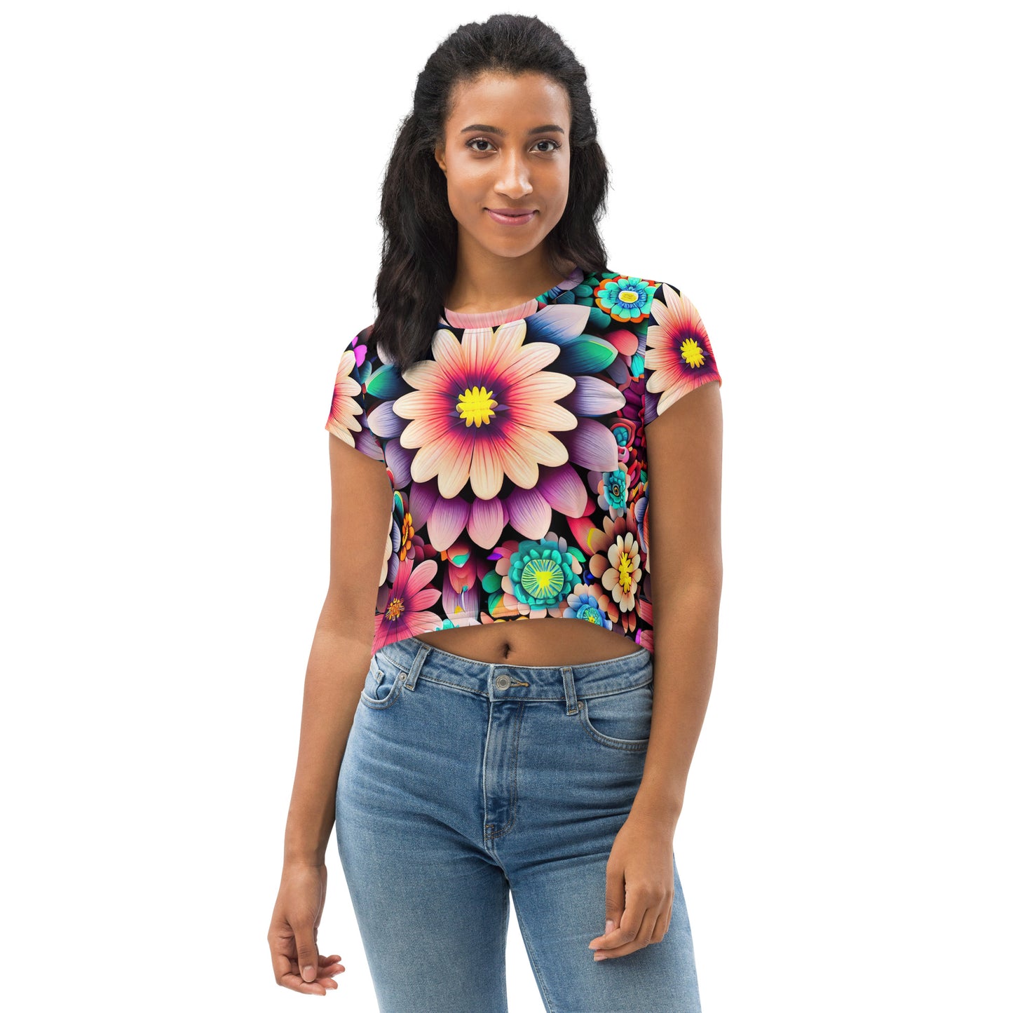 DMV 0515 Floral All-Over Print Crop Tee