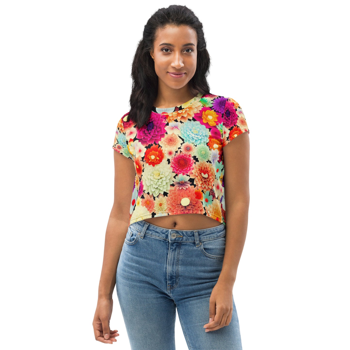 DMV 0424 Floral All-Over Print Crop Tee