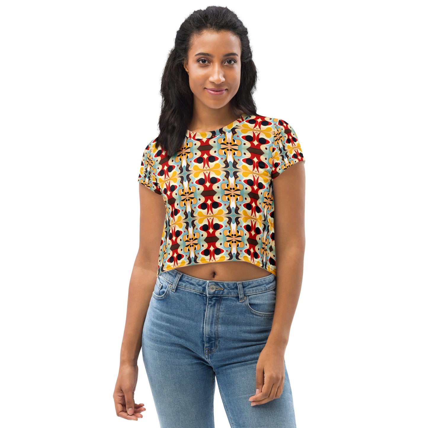 DMV 0357 Vintage Artsy All-Over Print Crop Tee