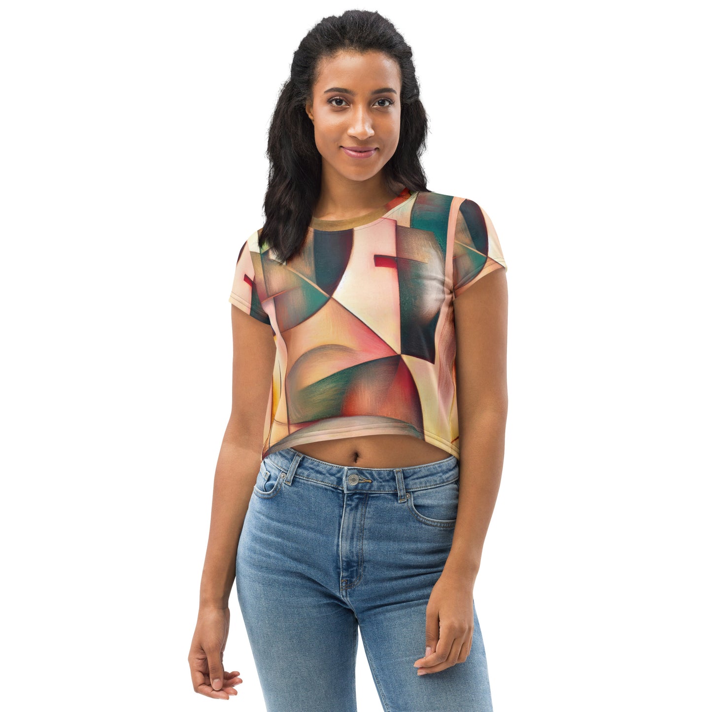 DMV 0489 Abstract Art All-Over Print Crop Tee