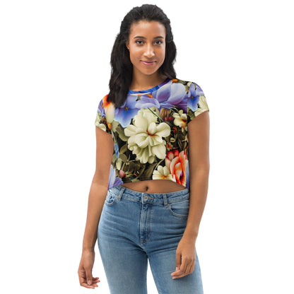 DMV 1157 Floral All-Over Print Crop Tee