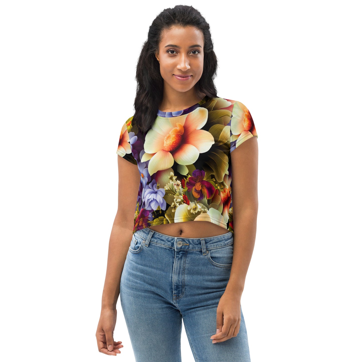 DMV 1175 Floral All-Over Print Crop Tee