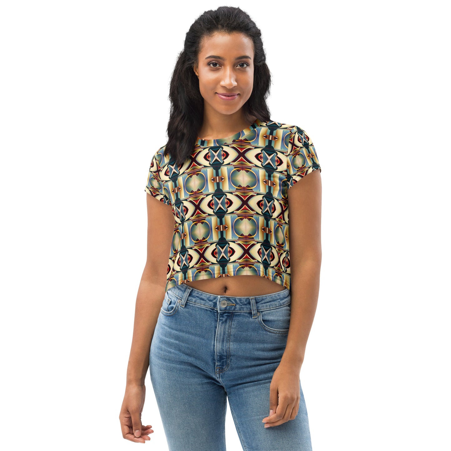 DMV 0611 Conceptual Artsy All-Over Print Crop Tee