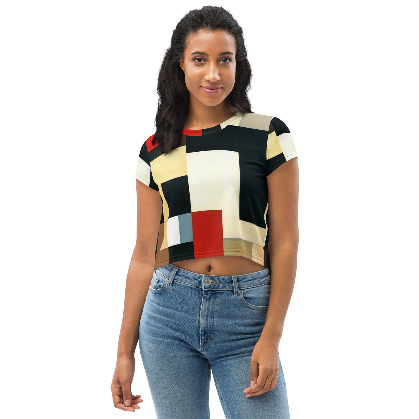 DMV 1492 Abstract Art All-Over Print Crop Tee