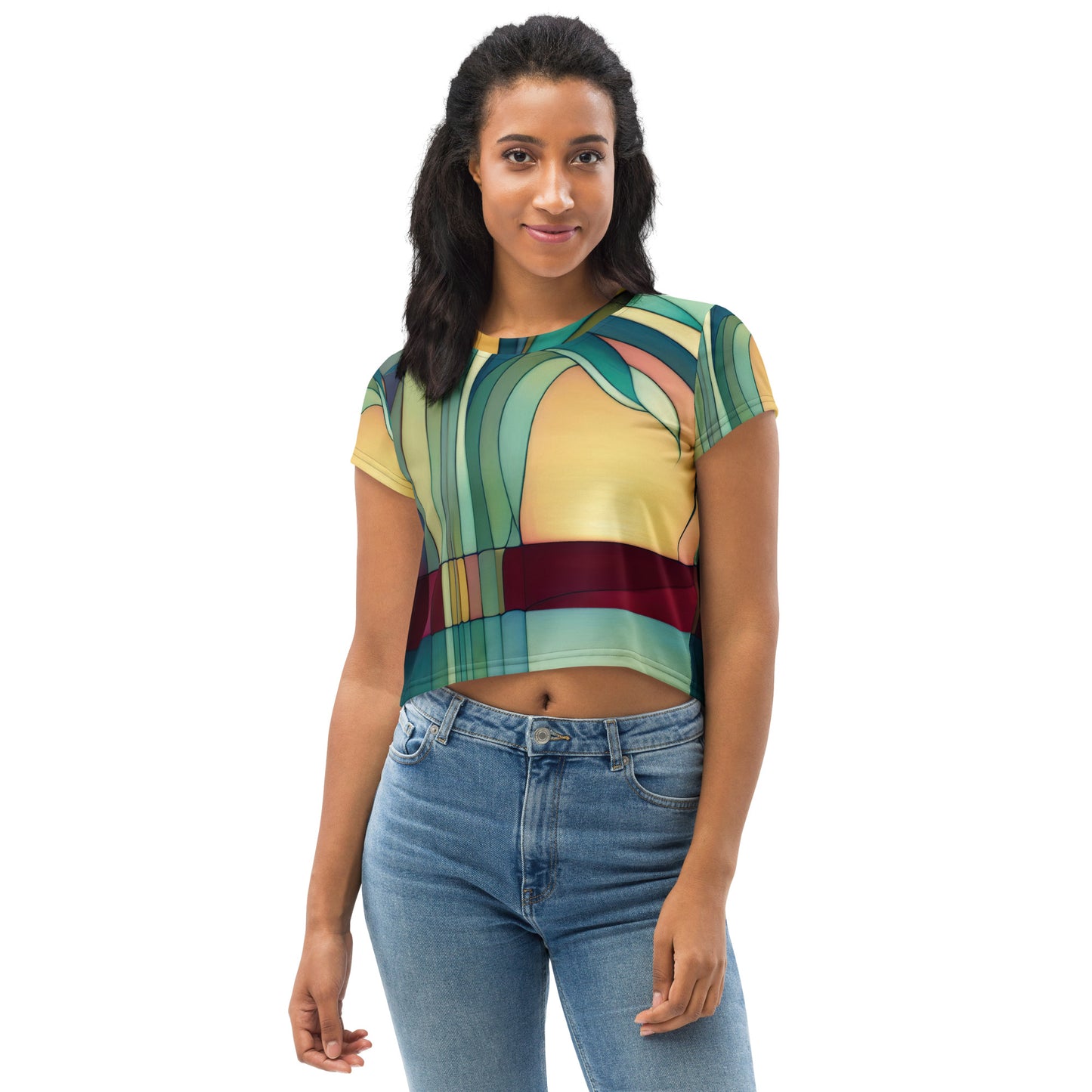 DMV 1866 Abstract Art All-Over Print Crop Tee