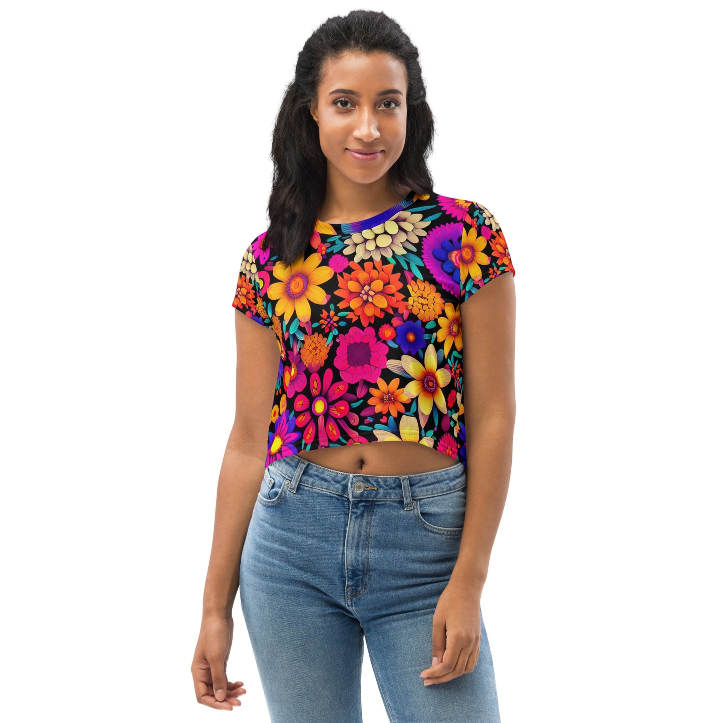 DMV 1277 Floral All-Over Print Crop Tee