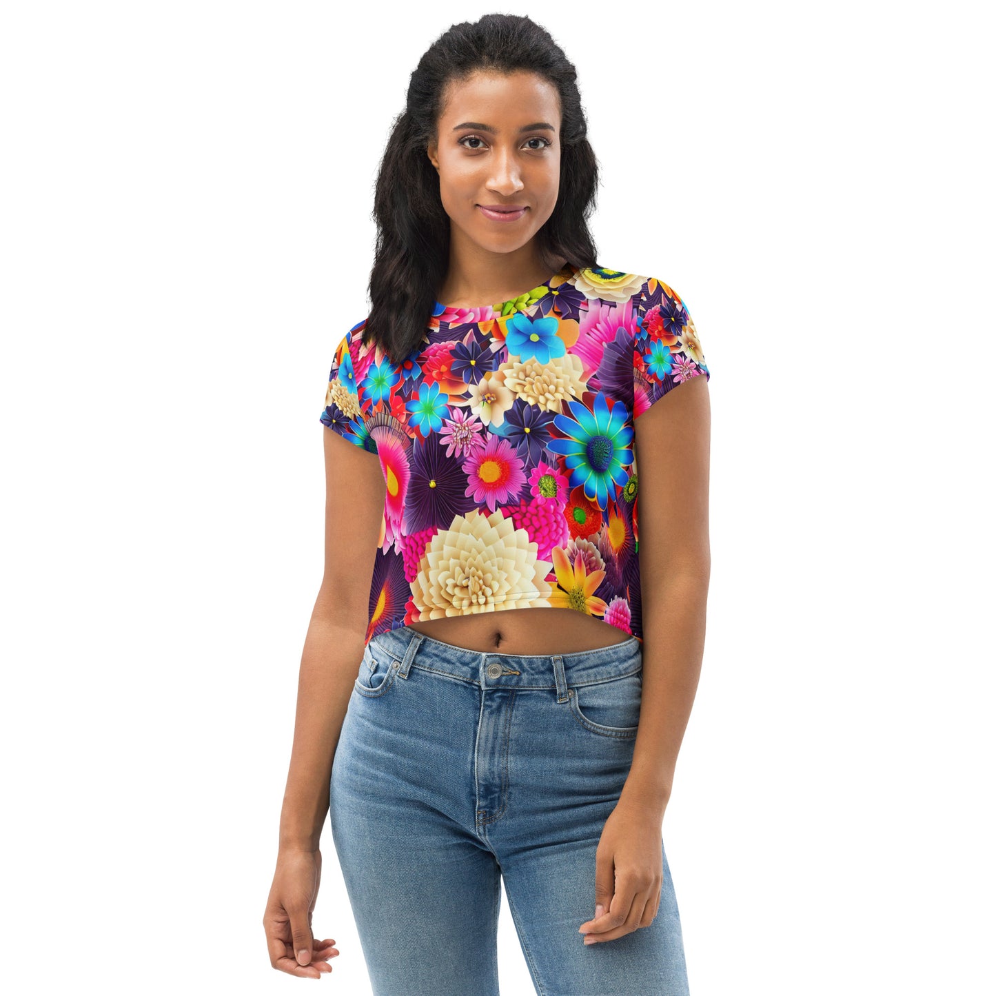 DMV 1487 Floral All-Over Print Crop Tee