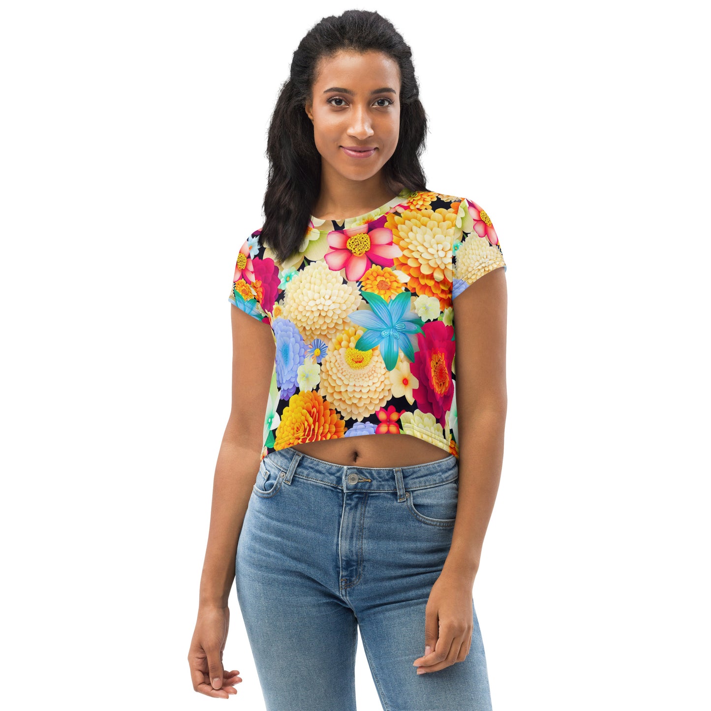 DMV 0310 Floral All-Over Print Crop Tee