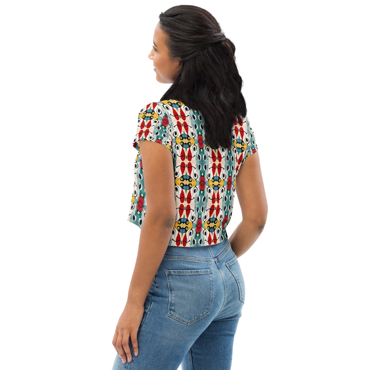 DMV 0230 Vintage Artsy All-Over Print Crop Tee