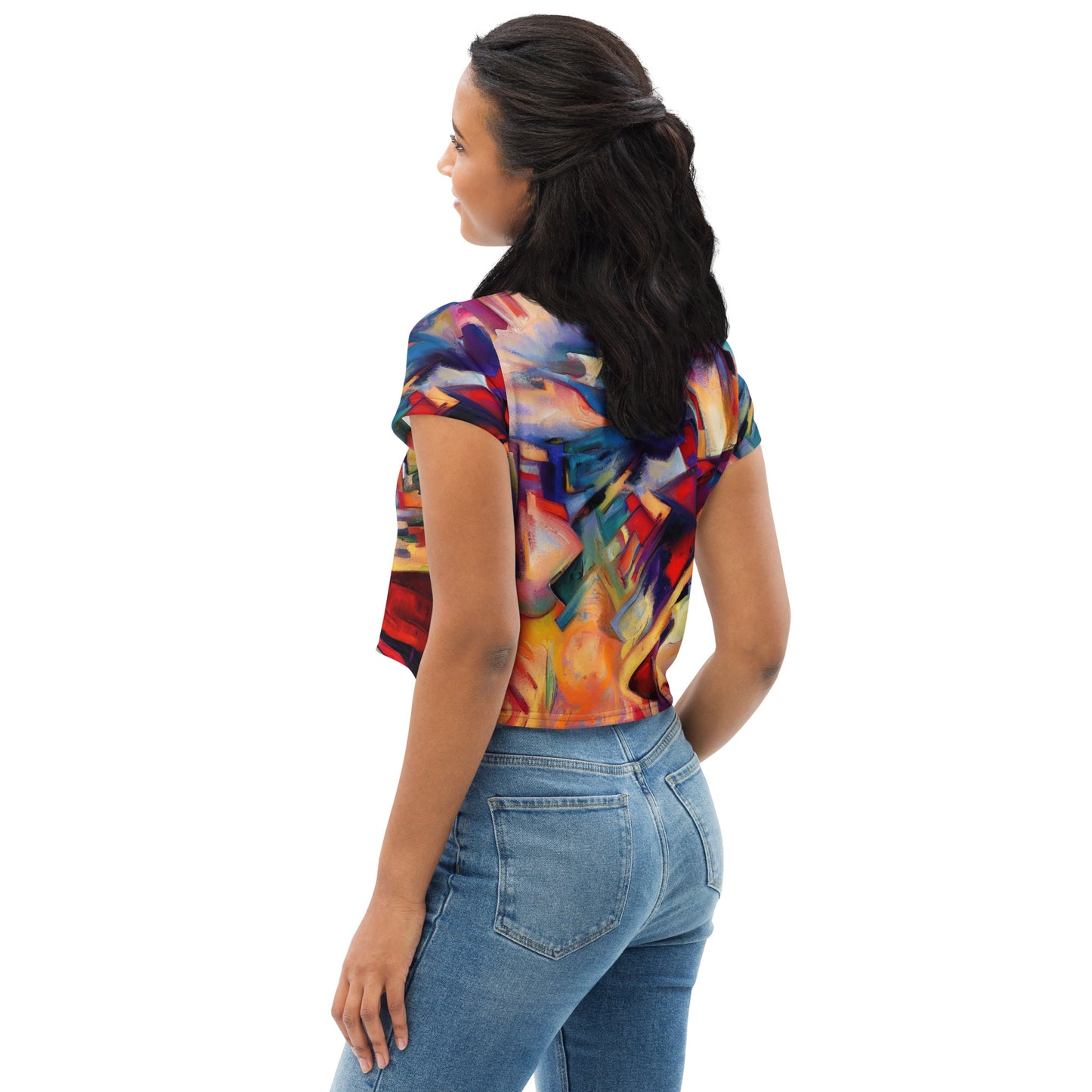 DMV 0308 Abstract Art All-Over Print Crop Tee