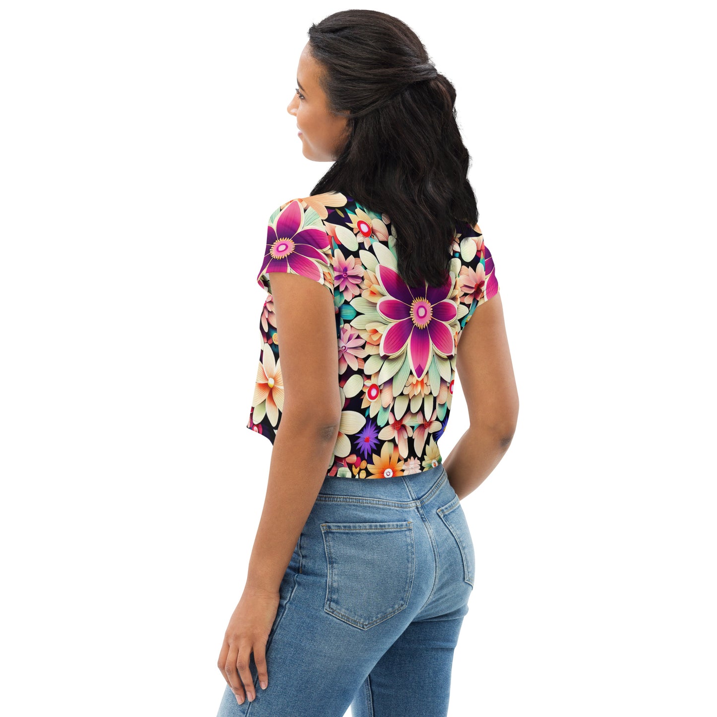 DMV 0307 Floral All-Over Print Crop Tee