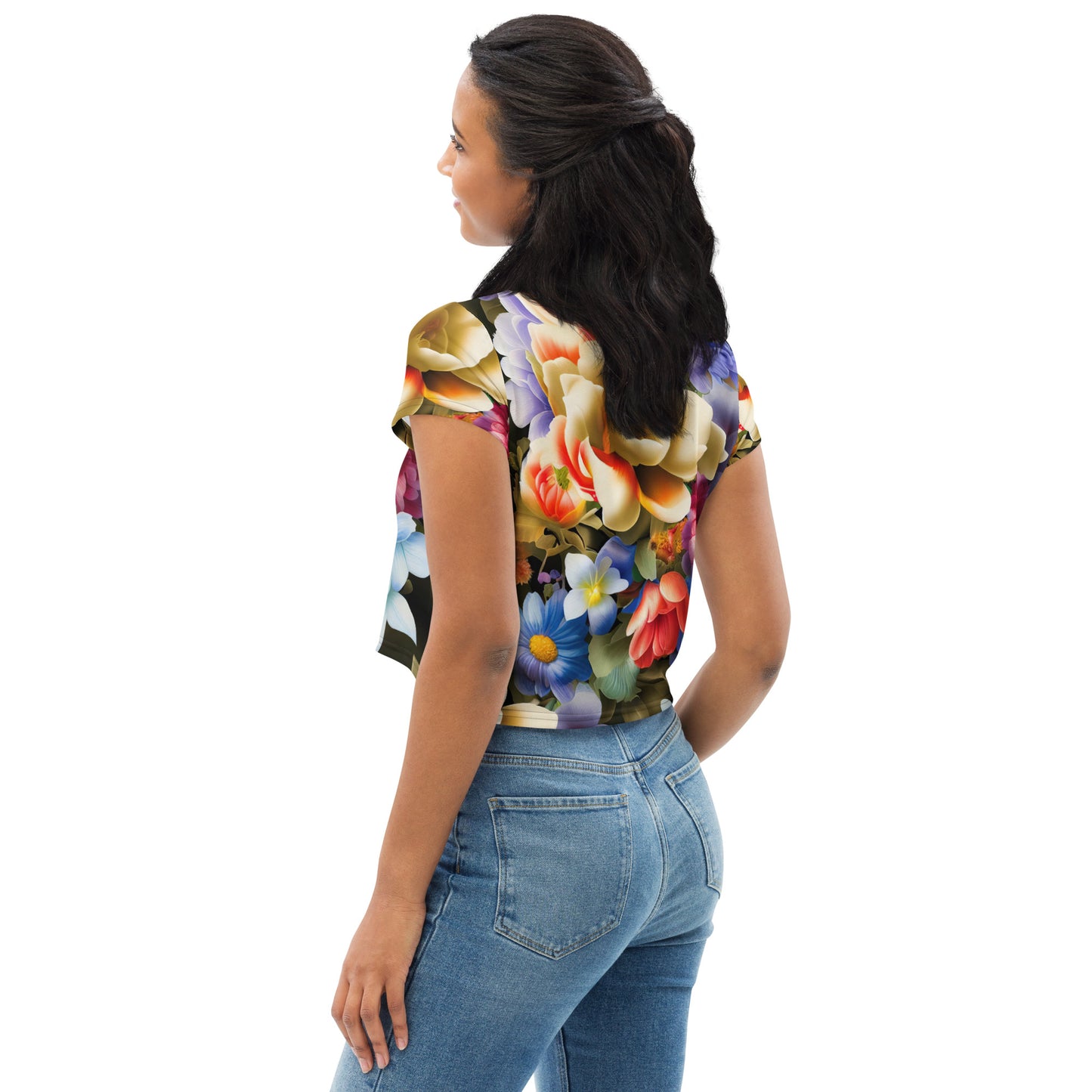 DMV 0268 Floral All-Over Print Crop Tee